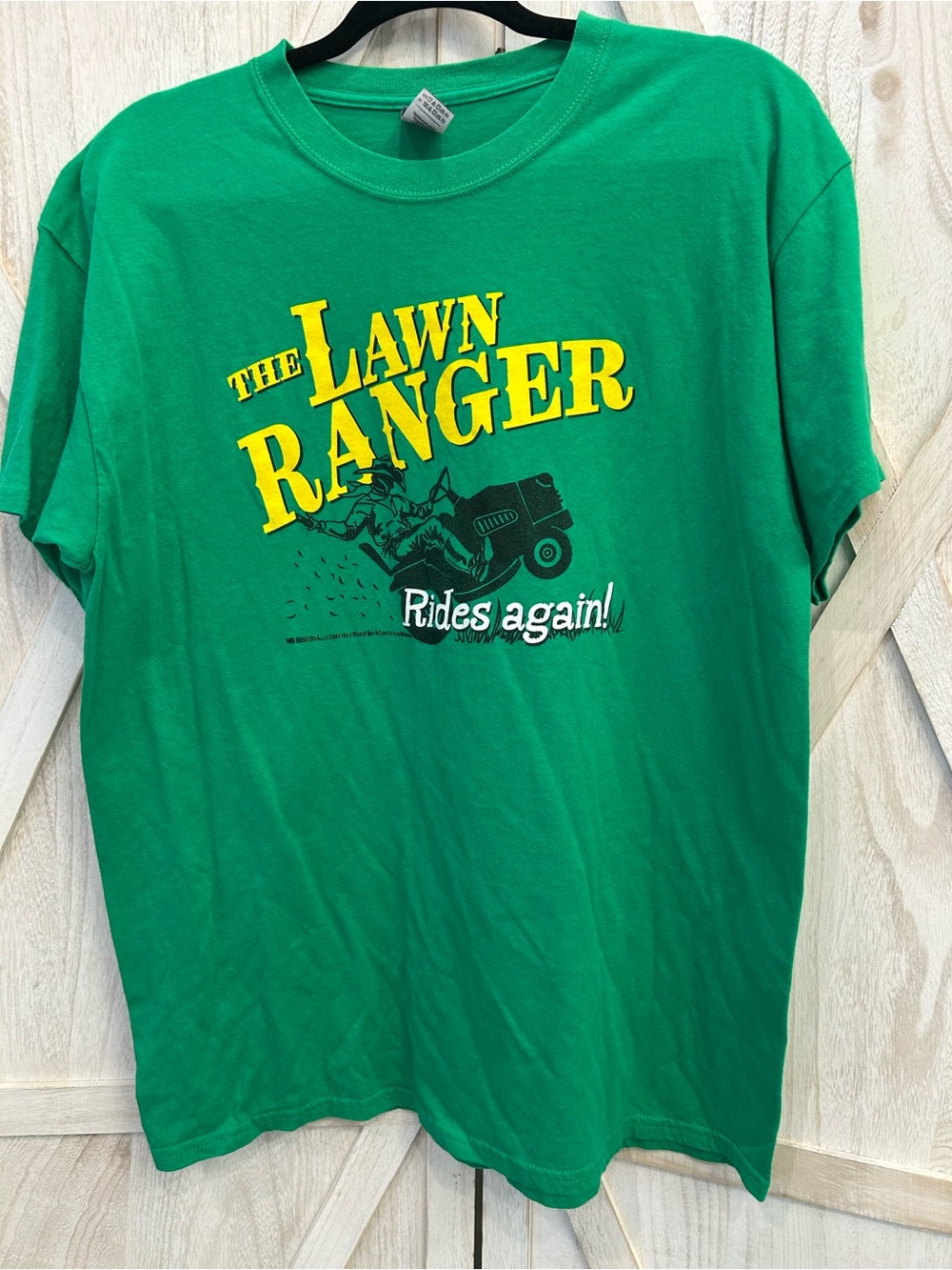 Gildan Green Men’s Tee with Yellow & Black 'The Lawn Ranger' Graphic